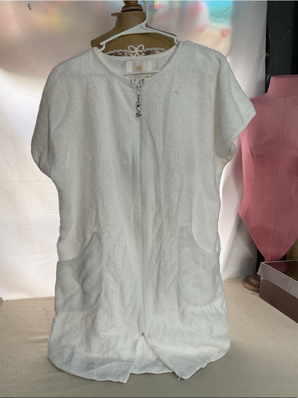 Women’s White Zip-Front Terry Swim Coverup